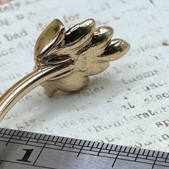 Designer Purple Lavender Crystal Rhinestone Lotus Flower Cuff Bracelet Gold Tone - Picture 13 of 14